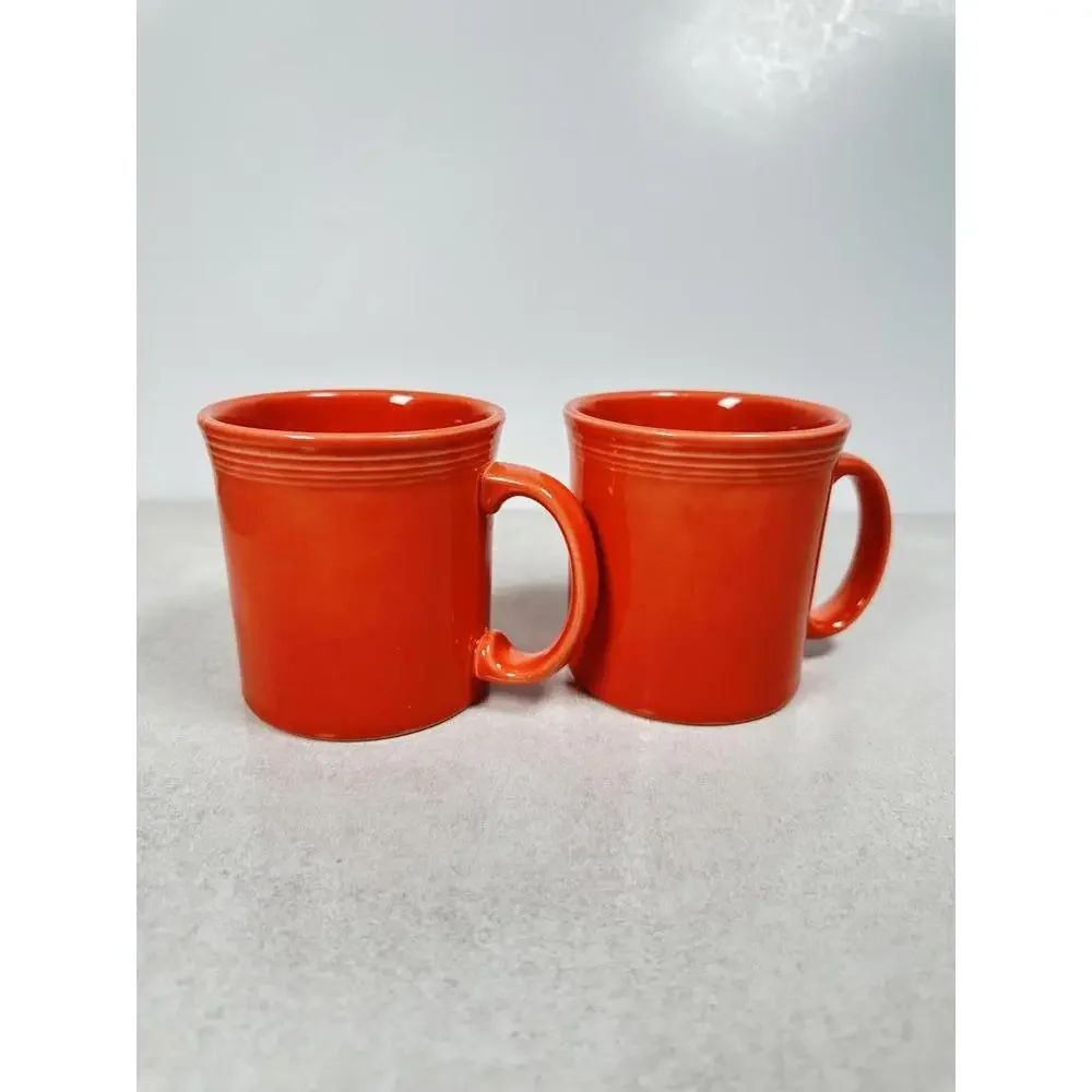 Fiestaware Red Ceramic Mug Pair HLC USA Coffee Cups Retro Kitchenware